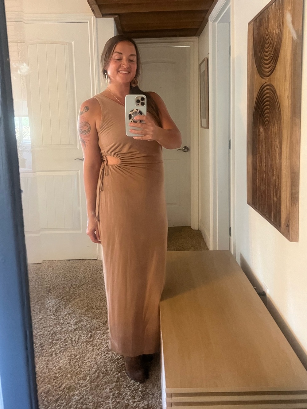 wild fable One-Shoulder Ruched Side Maxi Dress in Taupe